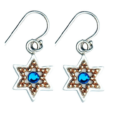 Enamel Star of David Earrings with Swarovsky Crystals